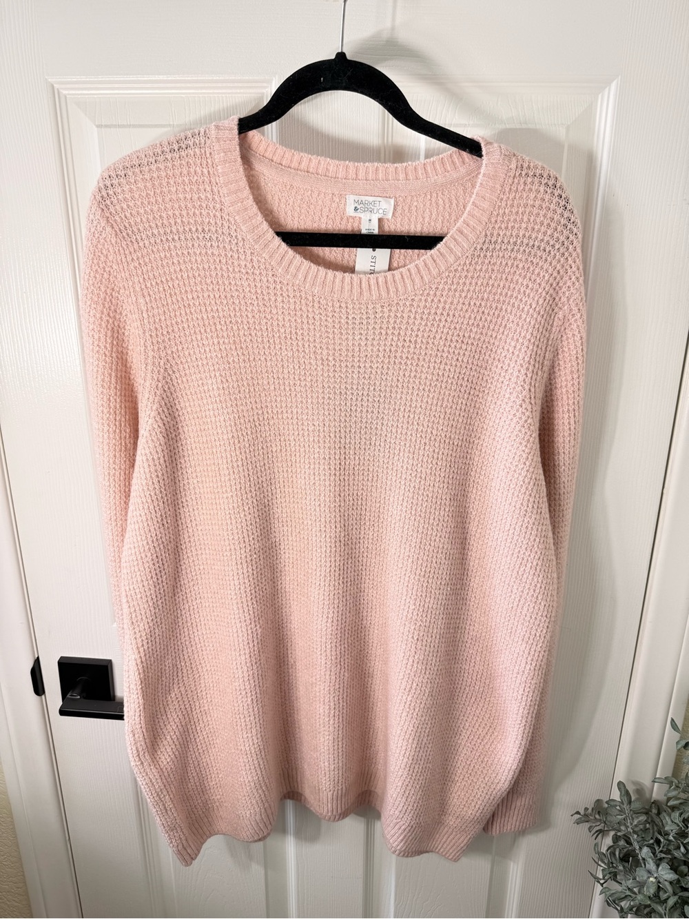 Market & Spruce Soft Blush Waffle Knit Crewneck Sweater NWT